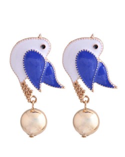 Peace Dove Design Enamel High Fashion Women Costume Earrings - Blue