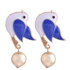 Peace Dove Design Enamel High Fashion Women Costume Earrings - Blue
