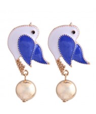 Peace Dove Design Enamel High Fashion Women Costume Earrings - Blue