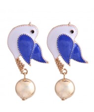 Peace Dove Design Enamel High Fashion Women Costume Earrings - Blue