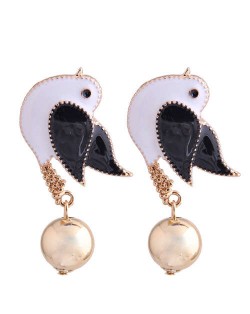 Peace Dove Design Enamel High Fashion Women Costume Earrings - Black