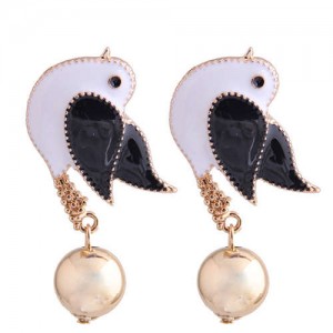 Peace Dove Design Enamel High Fashion Women Costume Earrings - Black