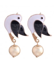 Peace Dove Design Enamel High Fashion Women Costume Earrings - Black