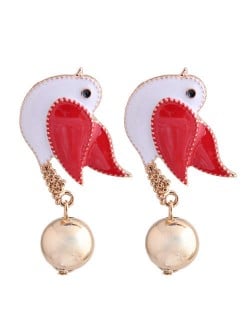 Peace Dove Design Enamel High Fashion Women Costume Earrings - Red