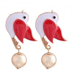 Peace Dove Design Enamel High Fashion Women Costume Earrings - Red