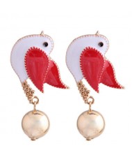 Peace Dove Design Enamel High Fashion Women Costume Earrings - Red