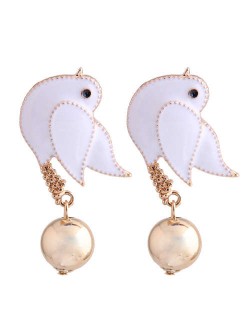 Peace Dove Design Enamel High Fashion Women Costume Earrings - White