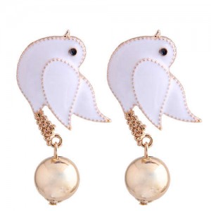 Peace Dove Design Enamel High Fashion Women Costume Earrings - White