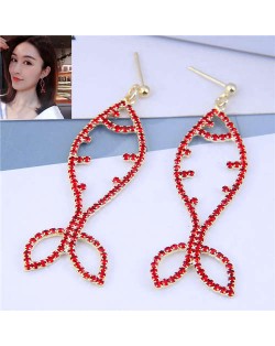 Red Rhinestone Fish Shape Design High Fashion Women Earrings