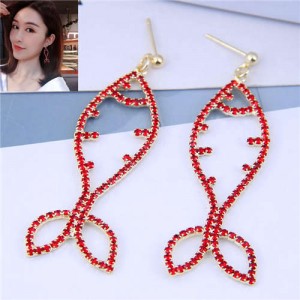 Red Rhinestone Fish Shape Design High Fashion Women Earrings