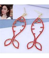 Red Rhinestone Fish Shape Design High Fashion Women Earrings