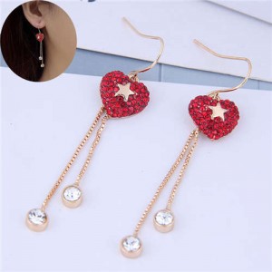 Rhinestone Inlaid Sweet Star Heart Tassel Fashion Women Alloy Earrings