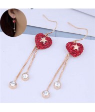 Rhinestone Inlaid Sweet Star Heart Tassel Fashion Women Alloy Earrings