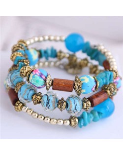 Floral Beads and Seashell Mixed Elements Bohemian Fashion Women Bracelet - Blue