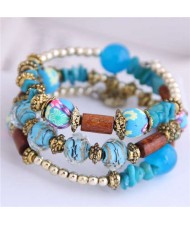 Floral Beads and Seashell Mixed Elements Bohemian Fashion Women Bracelet - Blue