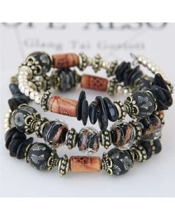 Floral Beads and Seashell Mixed Elements Bohemian Fashion Women Bracelet - Black