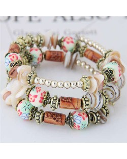 Floral Beads and Seashell Mixed Elements Bohemian Fashion Women Bracelet - White