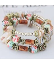 Floral Beads and Seashell Mixed Elements Bohemian Fashion Women Bracelet - White