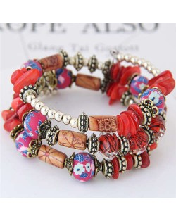 Floral Beads and Seashell Mixed Elements Bohemian Fashion Women Bracelet - Red