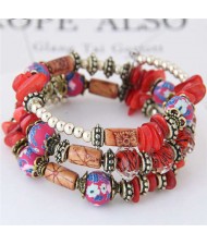 Floral Beads and Seashell Mixed Elements Bohemian Fashion Women Bracelet - Red