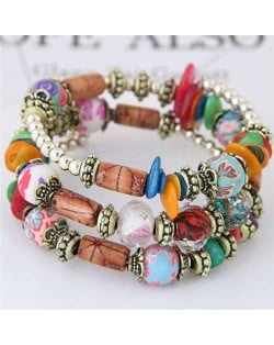 Floral Beads and Seashell Mixed Elements Bohemian Fashion Women Bracelet - Multicolor