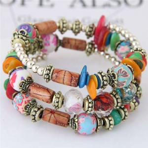 Floral Beads and Seashell Mixed Elements Bohemian Fashion Women Bracelet - Multicolor