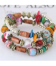 Floral Beads and Seashell Mixed Elements Bohemian Fashion Women Bracelet - Multicolor