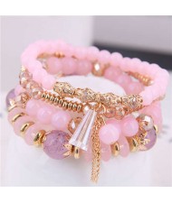 Tassel Decorated Crystal Beads Multi-layer High Fashion Women Bracelets - Pink