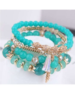 Tassel Decorated Crystal Beads Multi-layer High Fashion Women Bracelets - Green