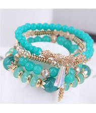 Tassel Decorated Crystal Beads Multi-layer High Fashion Women Bracelets - Green
