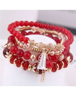 Tassel Decorated Crystal Beads Multi-layer High Fashion Women Bracelets - Red
