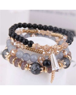 Tassel Decorated Crystal Beads Multi-layer High Fashion Women Bracelets - Black and Gray