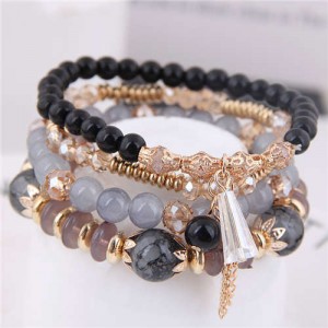 Tassel Decorated Crystal Beads Multi-layer High Fashion Women Bracelets - Black and Gray