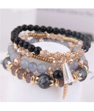 Tassel Decorated Crystal Beads Multi-layer High Fashion Women Bracelets - Black and Gray