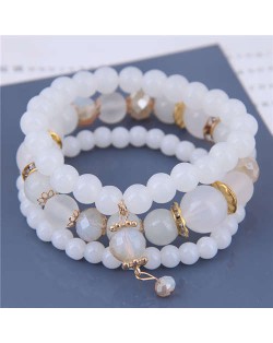 Acrylic Beads Triple Layers Graceful Fashion Women Bracelets - White