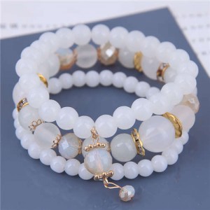 Acrylic Beads Triple Layers Graceful Fashion Women Bracelets - White