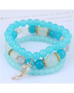 Acrylic Beads Triple Layers Graceful Fashion Women Bracelets - Teal