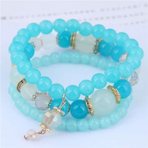 Acrylic Beads Triple Layers Graceful Fashion Women Bracelets - Teal