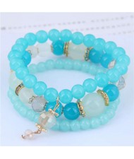 Acrylic Beads Triple Layers Graceful Fashion Women Bracelets - Teal