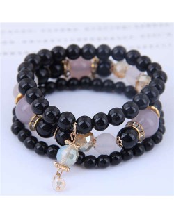 Acrylic Beads Triple Layers Graceful Fashion Women Bracelets - Black
