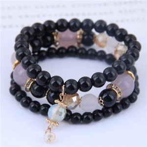 Acrylic Beads Triple Layers Graceful Fashion Women Bracelets - Black