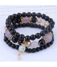 Acrylic Beads Triple Layers Graceful Fashion Women Bracelets - Black