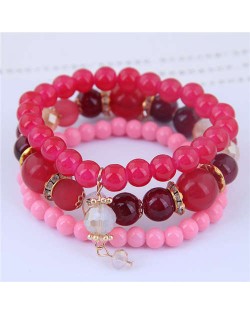 Acrylic Beads Triple Layers Graceful Fashion Women Bracelets - Pink