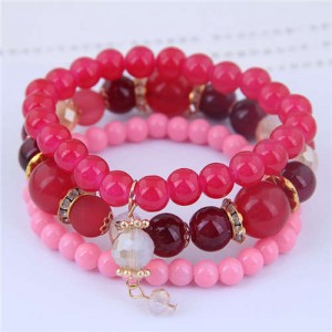 Acrylic Beads Triple Layers Graceful Fashion Women Bracelets - Pink