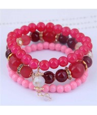 Acrylic Beads Triple Layers Graceful Fashion Women Bracelets - Pink