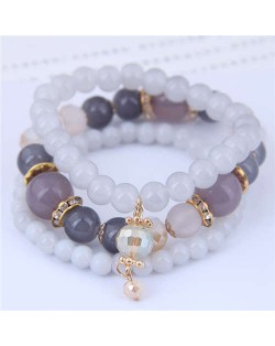 Acrylic Beads Triple Layers Graceful Fashion Women Bracelets - Gray
