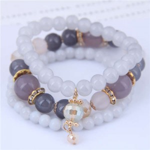Acrylic Beads Triple Layers Graceful Fashion Women Bracelets - Gray