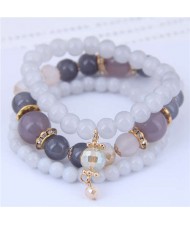 Acrylic Beads Triple Layers Graceful Fashion Women Bracelets - Gray