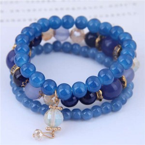 Acrylic Beads Triple Layers Graceful Fashion Women Bracelets - Blue