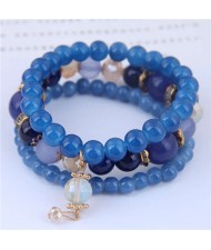 Acrylic Beads Triple Layers Graceful Fashion Women Bracelets - Blue